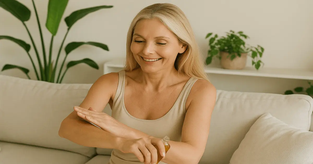 Aplicação de óleo de gergelim na ayurveda em ambiente minimalista, prática para promover saúde e equilíbrio diário.