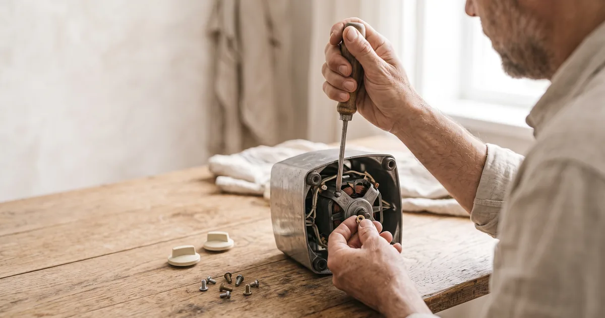Homem consertando um aparelho com chave de fenda, a segunda chance que a obsolescência programada tirou.